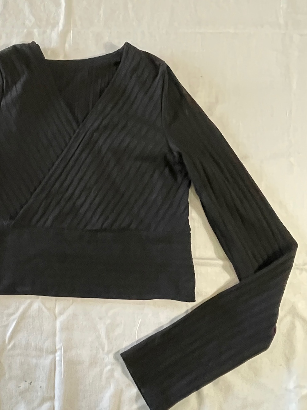 Ribbed Long-Sleeve Wrap-Front Women’s Versatile Short Top, Stretchy Comfy & Warm
